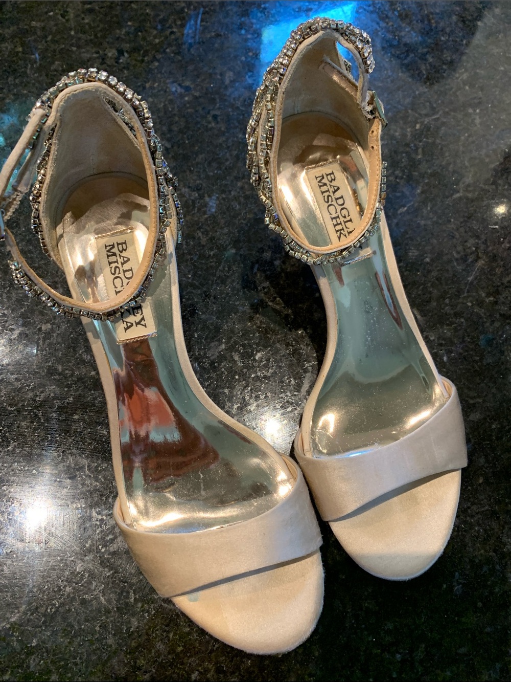 Badgley Mischka Champagne Crystal-Ankle Evening Heels